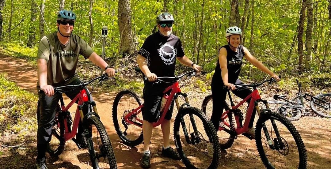 Brookvale MTB Park Rentals, PEI Trio on rental bikes at Brookvale MTB Park,