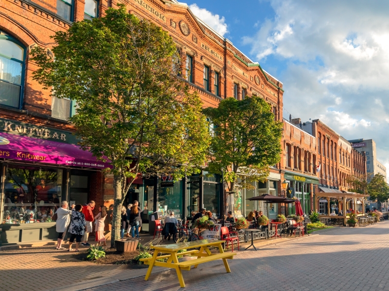 Victoria Row shops and restaurants at golden hour