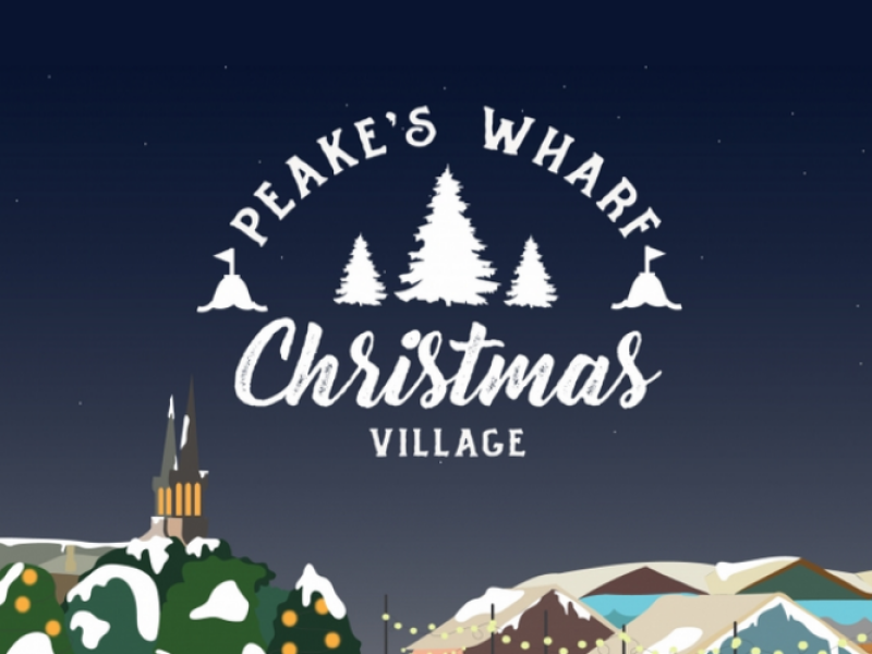 Graphic image of Peake's Quay of Charlottetown with text "Christmas Village"