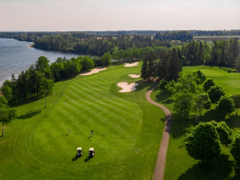 Aerial view of fareway at Mill River Golf Course