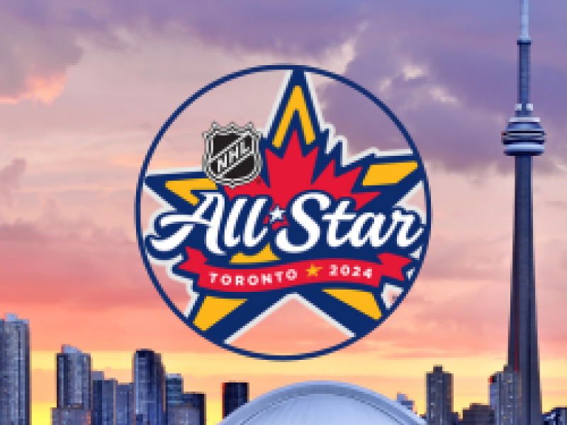 Image of Toronto skyline in background with NHL All Star logo in front