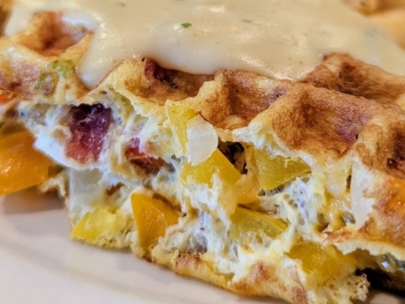 Close-up of Breakfast Chaffle, the Red Claw Bistro