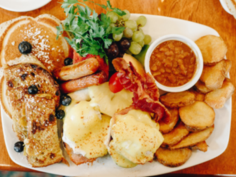 Overhead view of Big Brunch plate, Chambers Restaurant