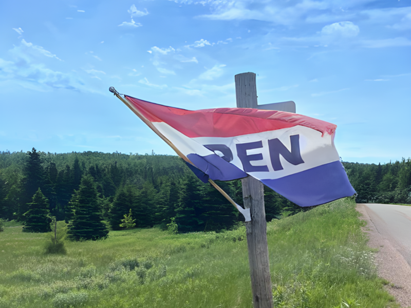 OPEN flag on post at entrance to Brookvale MTB trails