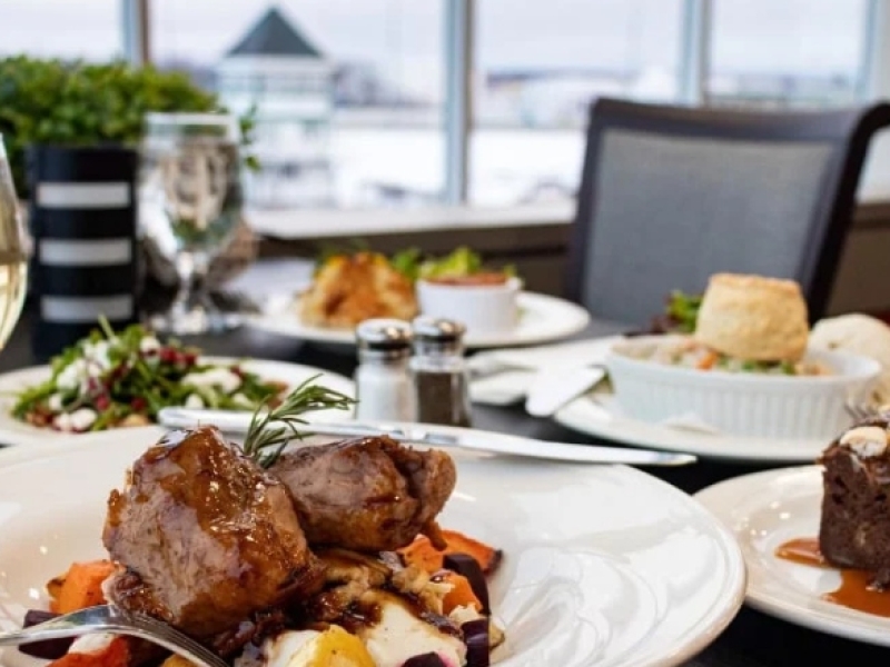 Plated meals at TOP OF THE PARK restaurant, Red Shores, Charlottetown