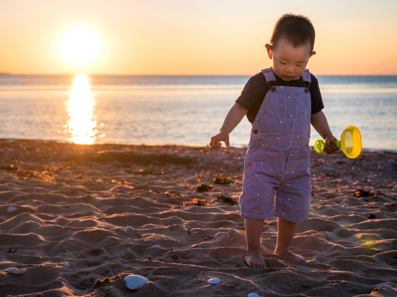 Covehead, sunset, child, beach, ocean 