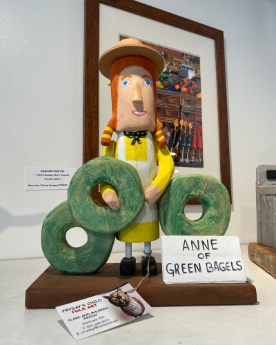 Folk art of Anne called "Anne of Green Bagels"