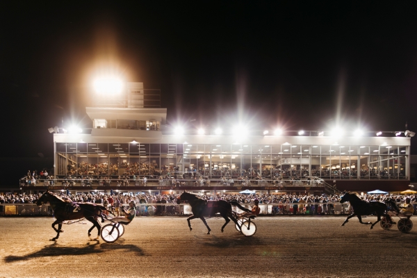 Harness racing under the lights at Red Shore Charlottetown Driving Park