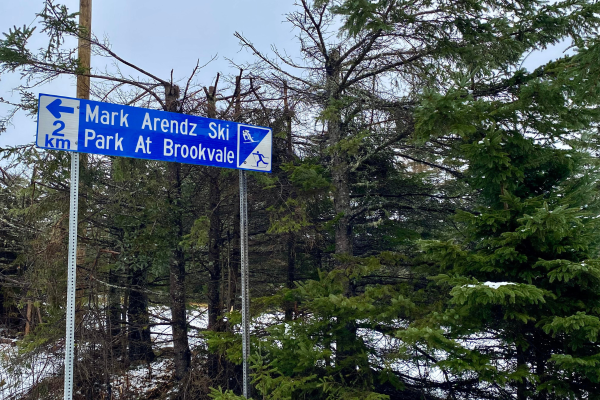 Image of highway directional sign pointing to Mark Arendz Ski Park at Brookvale 