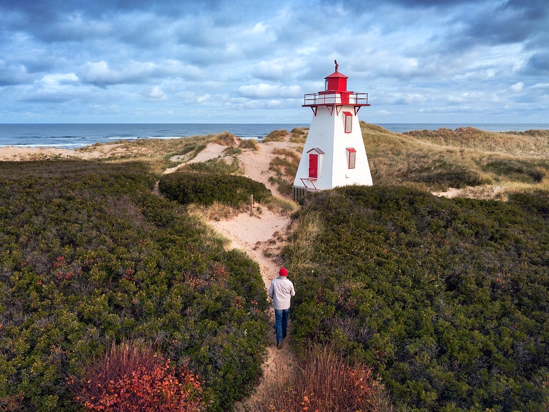 Aerial view of individual walking path to St. Peters Lighthouse