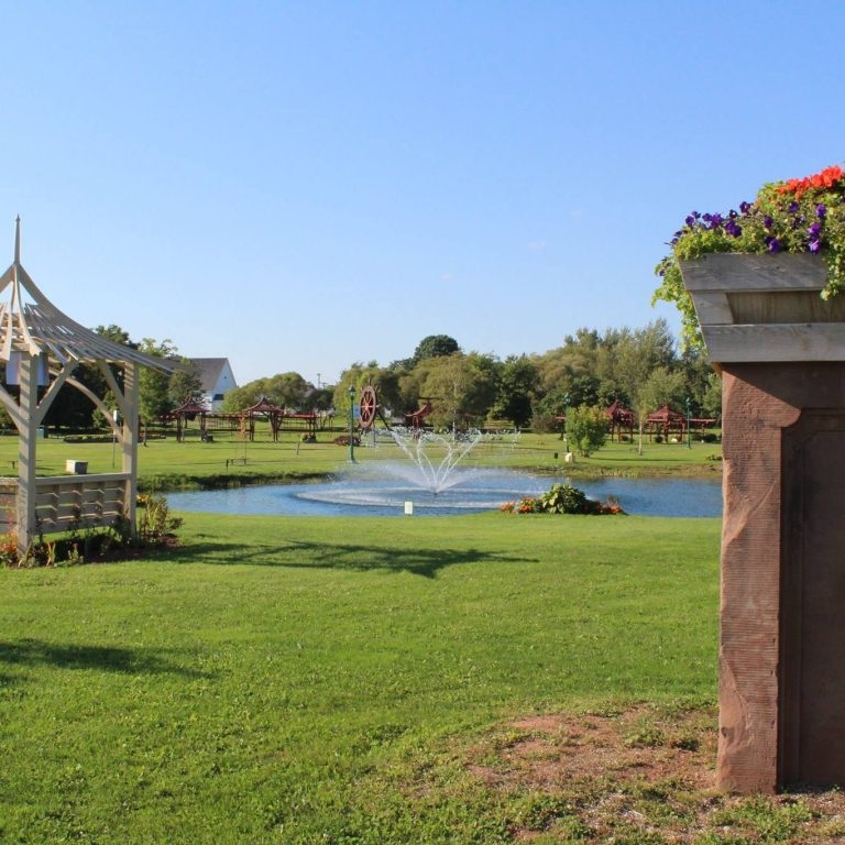 View of fountain at AA Memorial Gardens, Georgetown
