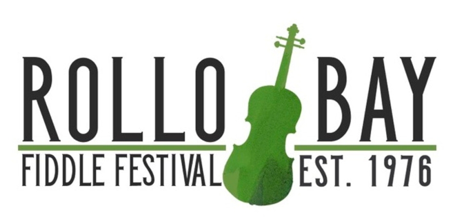 logo for the Rollo Bay Fiddle festival, title with green fiddle in center