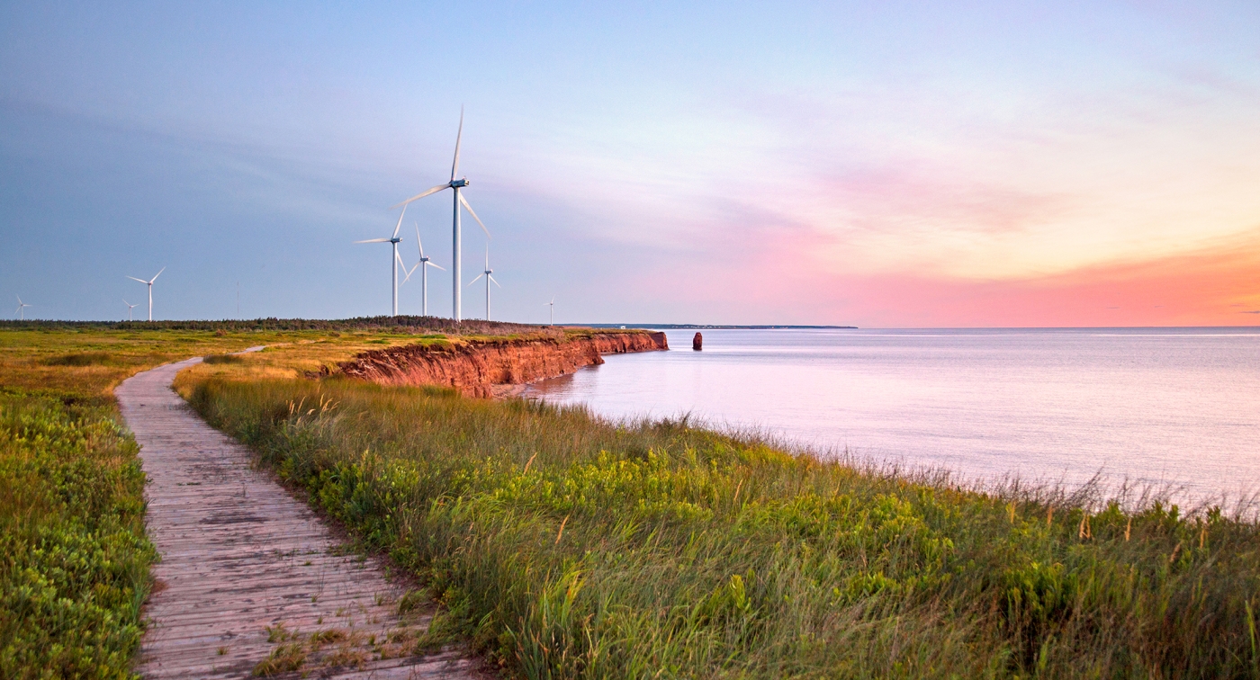 North Cape, wind turbines, ocean, path