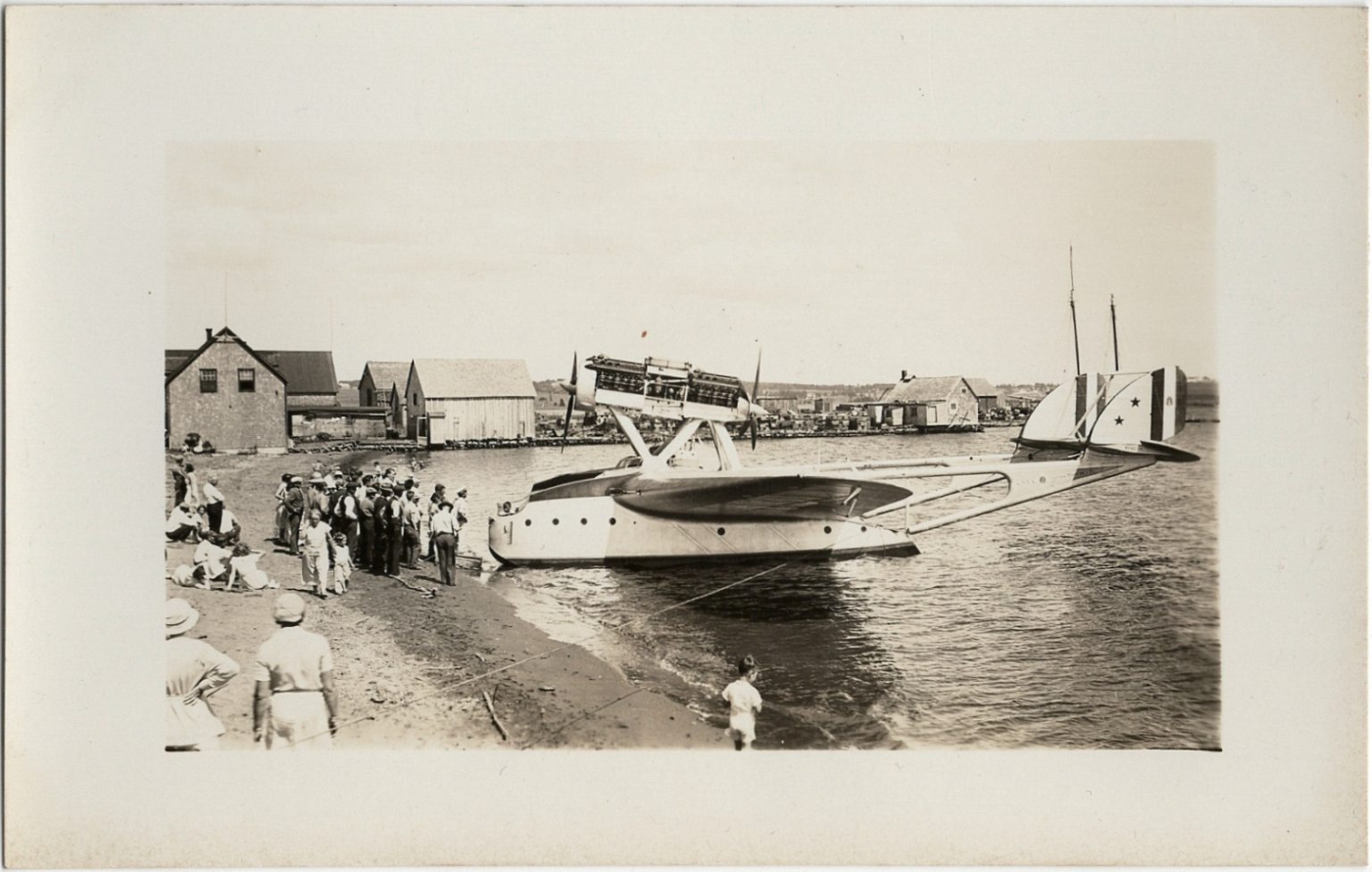 Historic postcard image of Balbo seaplane flight in water at Victoria, PEI, 1933