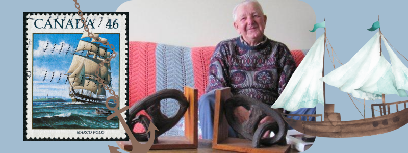 Tommy Gallant of Stanley Bridge sits on a sofa with relics of Marco Polo sitting on table in front of him