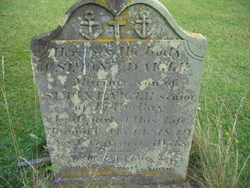 Closeup of gravestone at Rollo Bay Pioneer Cemetary