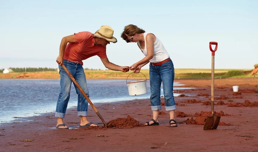 two people clam digging